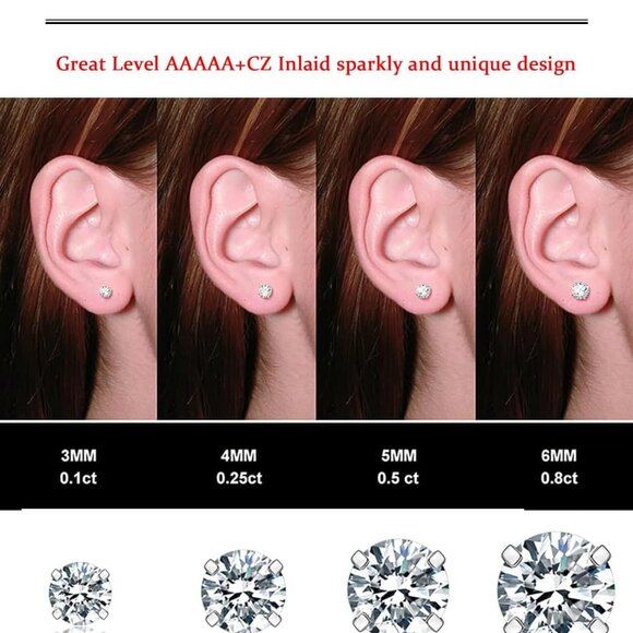 Set of 4 Hypoallergenic Silver CZ Stud Earrings for Men and Women, Includes 3-6m - Picture 6 of 7